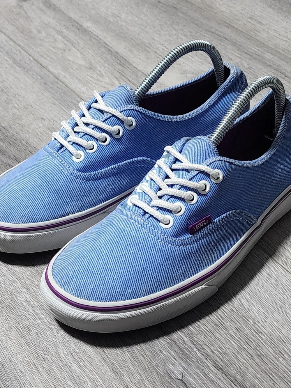 Vans Authentic Low Top Denim Blue Canvas W/ Purple Detail Sneakers Womens 10